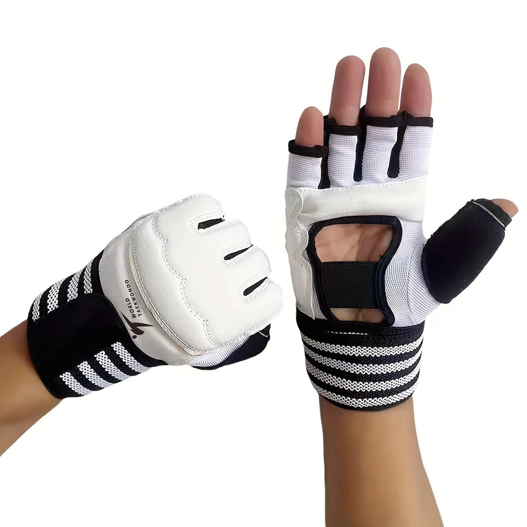 Premium Half-Finger Boxing Gloves for Men & Women - Thickened PU Material, Enhanced Wrist Support for Taekwondo & Sanda Training