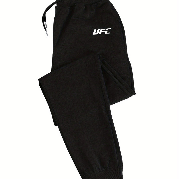 UFC Print Men's Casual Sports Stretchy Waist Drawstring Sweatpants, Casual Comfortable Sports Casual Trousers, Outdoor Cloth