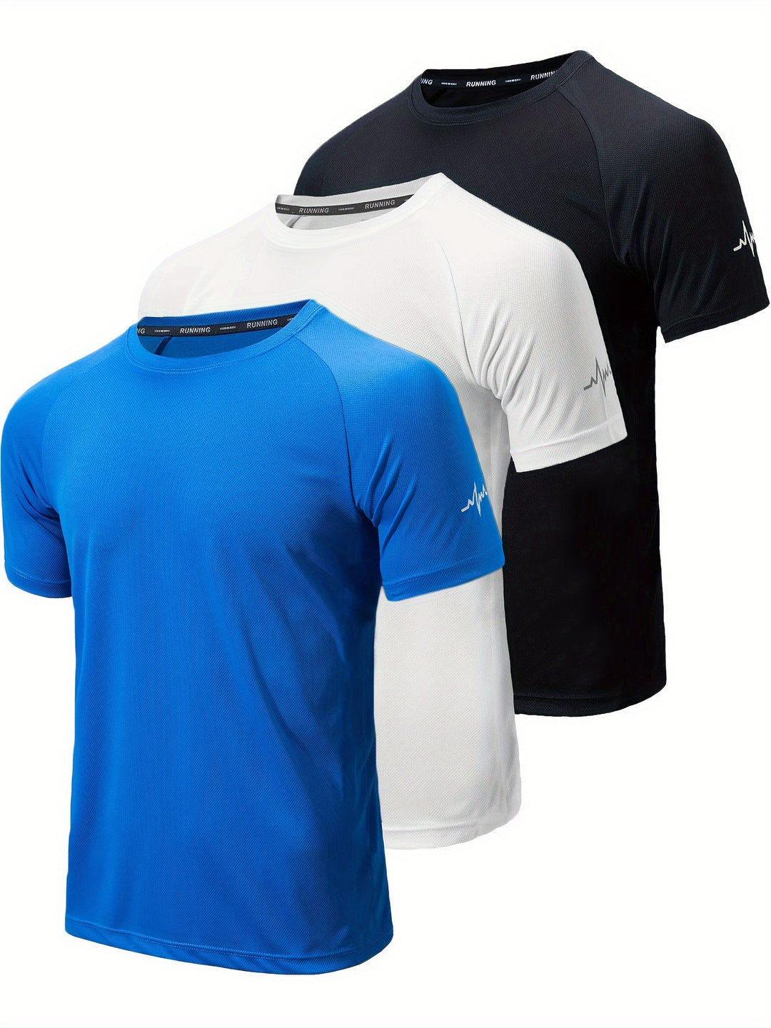 3pcs Men's Athletic Short Sleeve Crew Neck Moisture-wicking Shirts, Undershirt With Sleeve Electrocardiography Print, Sports Comfy Tee