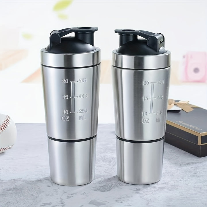 Stainless Steel Protein Shaker - 24.2cm/9.44in Tall, 7.1cm/2.79in Diameter, Hand Wash Only, No PVC