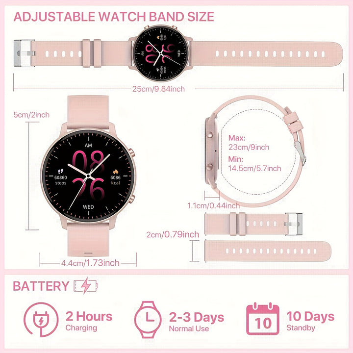 Smart Watch for Women, 1.39" Full Touch Screen, Smart Phone Watch with Answer and Make Calls, Message Push, for IPhone and Android, Fitness Tracking Watch, Pedometer, Distance, Calorie, 100+ Exercise Modes, Sports Smart Brace