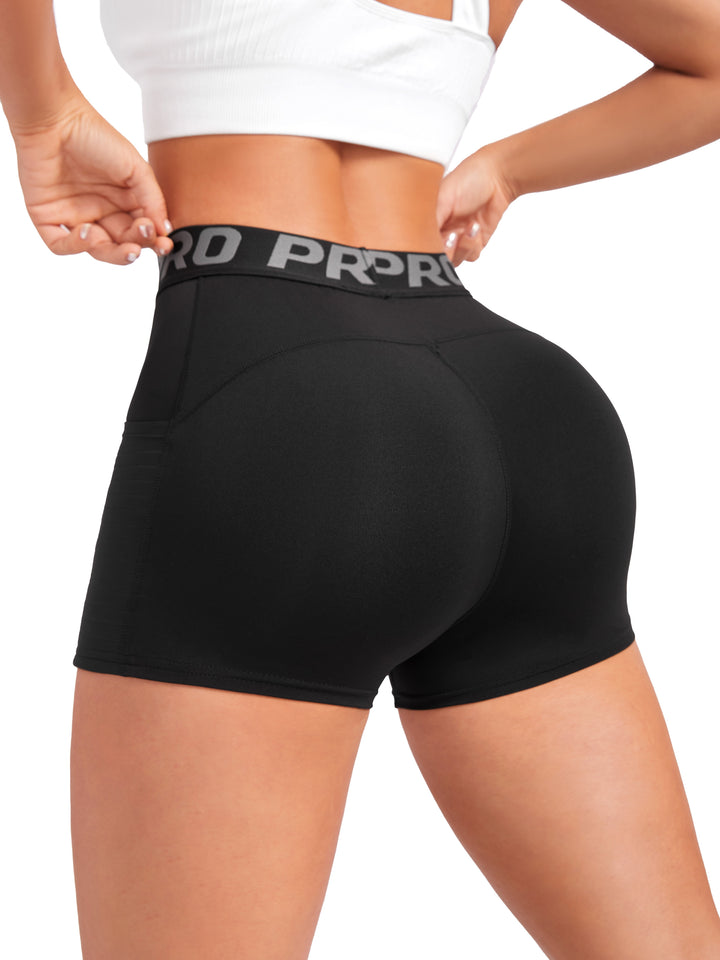 Women's High Waist Athletic Yoga Shorts, Tummy Control Workout Running Shorts With Pocket, Sportswear, Breathable Gym Fitness Apparel