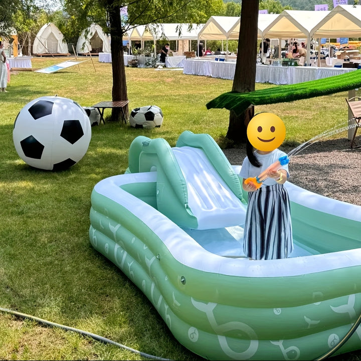 Family Outdoor Swimming Pool with Sunshade, Slide, and Inflatable Castle - Foldable, Thick PVC Material