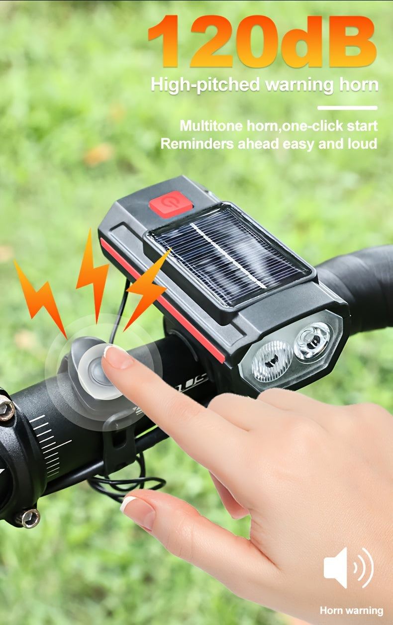 Rechargeable Bike Headlight with 120dB Horn - USB-C, LED Front Light for MTB & Road Bikes, 3 Modes