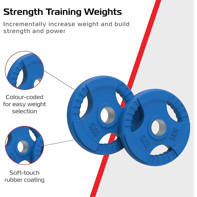 Weight Plates for 2" Barbells, Rubber Tri-Grip Design for Powerlifting, Body Building & Home Gym Strength Training