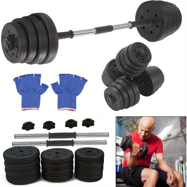 30kg Dumbbells Set Adjustable Barbell Hand Weight Lifting Training for Home Gym Strength Exercise Bodybuilding (Including Gloves)