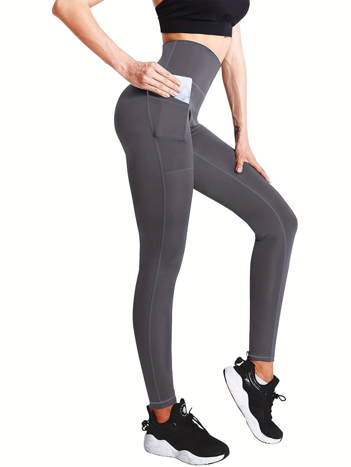 3 Pack Women's Sports Leggings Set, Plus Size High Waist Side Phone Pocket Stretchy Tummy Control Compression Yoga Running Leggings Pants 3pcs Set