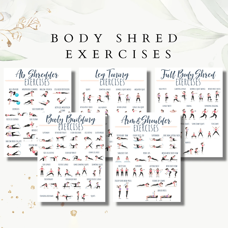 Ultimate Body Shred Guide - Full-Body Fitness Workout with Ab, Booty, Leg, Arm & Shoulder Exercises - 20.32x25.4 cm Unframed Poster, Perfect for Room Decor