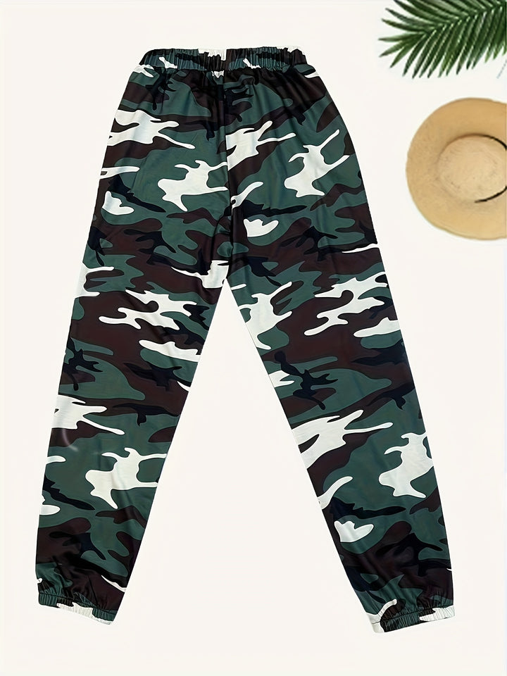 Camouflage Print Comfortable Fashion Elastic Waist Sports Casual Joggers, Women's Clothing