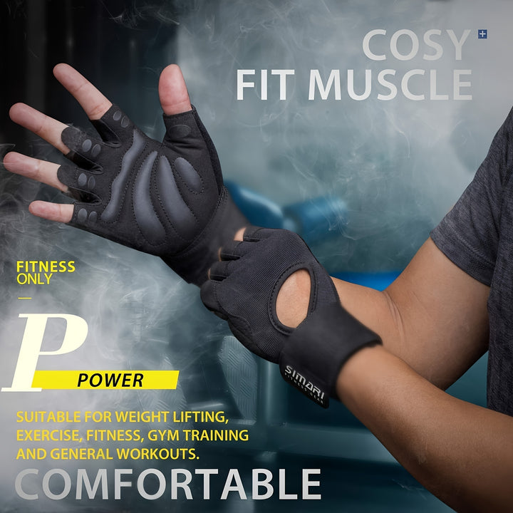 1 Pair Fingerless Gym Gloves with Wrist Support - Full Palm Protection, Breathable & Comfortable for Weightlifting, Training, Pull-Ups - Black Polyester Blend, Knit Fabric, Gym Accessories