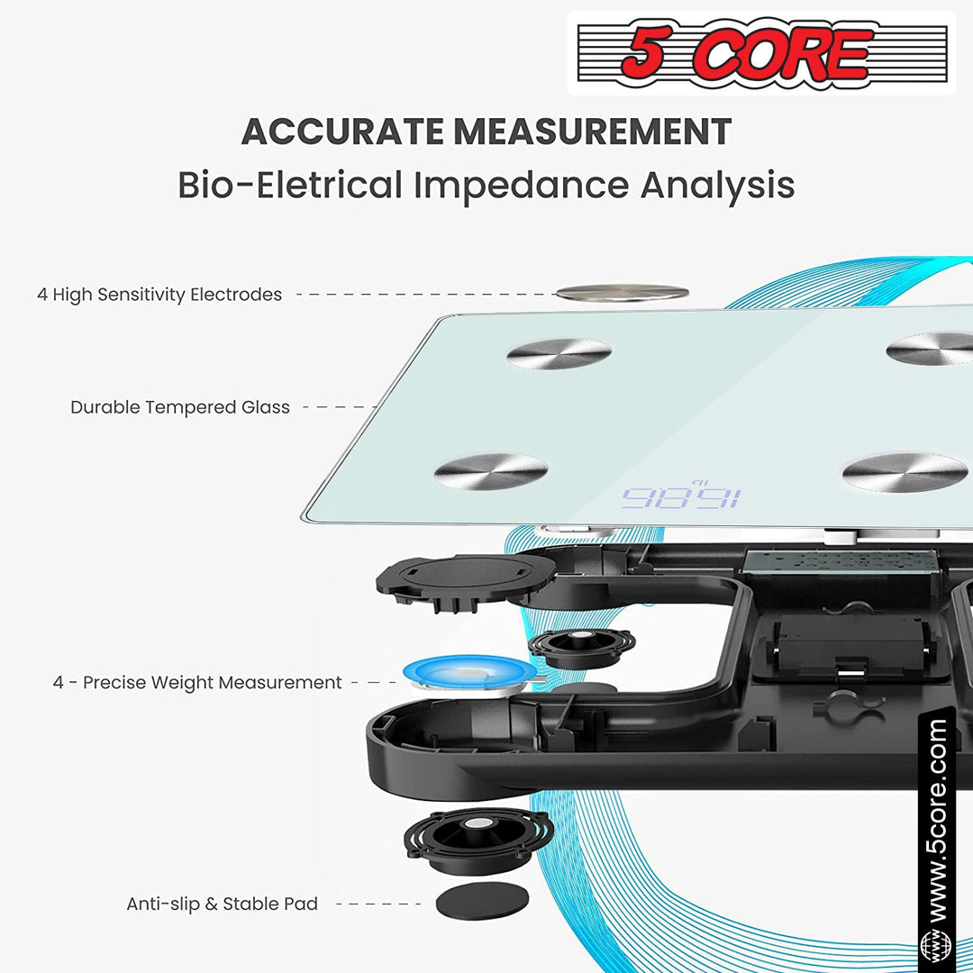 5 Core Bathroom Smart Scale for Body Weight Accurate BLuetooth Digital