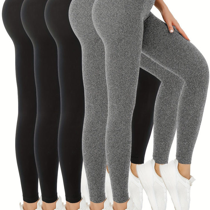 5-Pack Super Soft High Waisted Leggings for Women - Tummy Control, Non-See-Through, Stretch Yoga Running Pants, Casual Athletic Workout Leggings For Fall & Winter