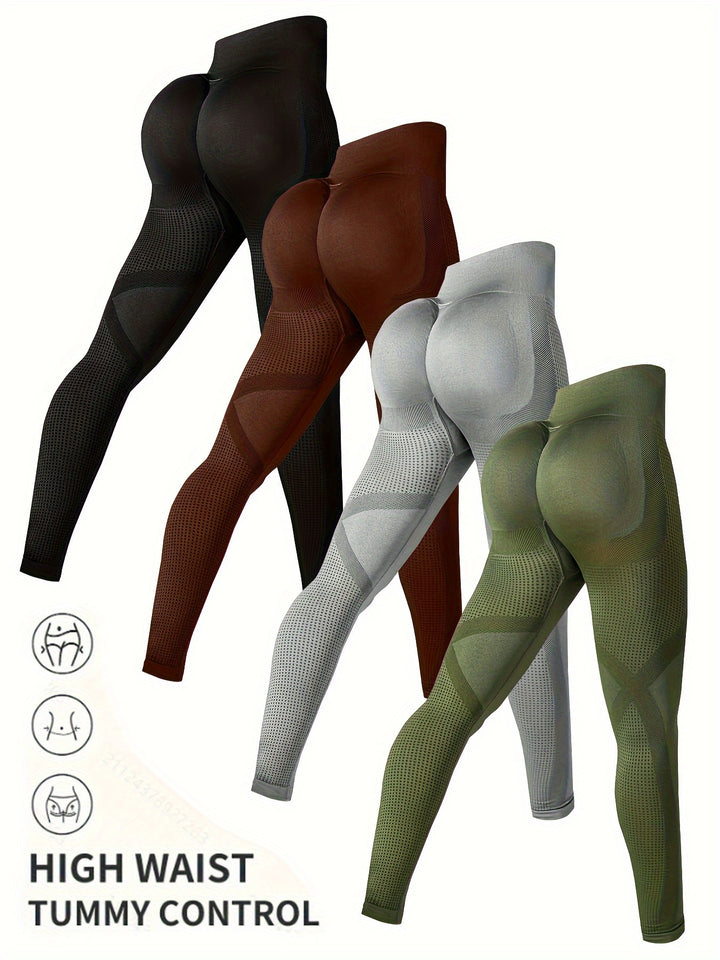 4pcs High-Waist Yoga Leggings - Moisture-Wicking, Stretchy, Perfect for Outdoor Activities, Fitness, and Comfortable Wear