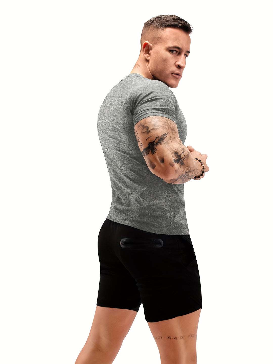 Men's Solid Skinny Fit Crew Neck And Short Sleeve Sauna Sweat T-shirt, Stretchable And Active Sports Tops Versatile For Summer Body-shaping, Fitness And Gym Wear