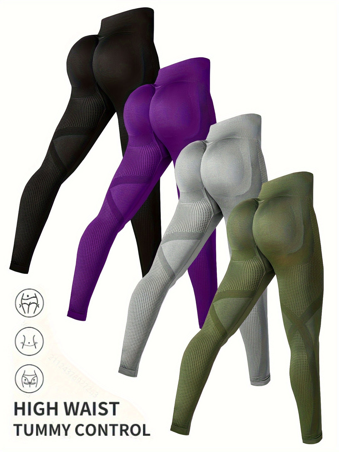 4pcs High-Waist Yoga Leggings - Moisture-Wicking, Stretchy, Perfect for Outdoor Activities, Fitness, and Comfortable Wear