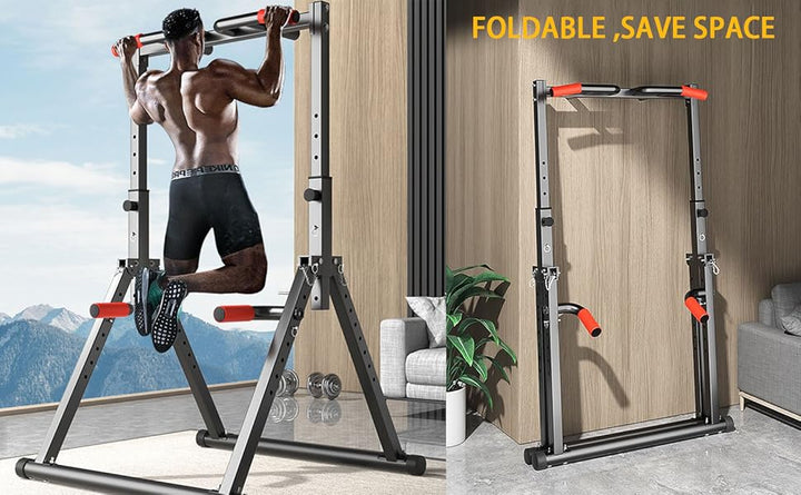 Foldable Power Tower Pull Up Staion Dip Bar Staion Freestanding Multifunctional Fitness Tower Station for Pull-Up/Dips/Push-Up/Chain Up Strenghth Training Home