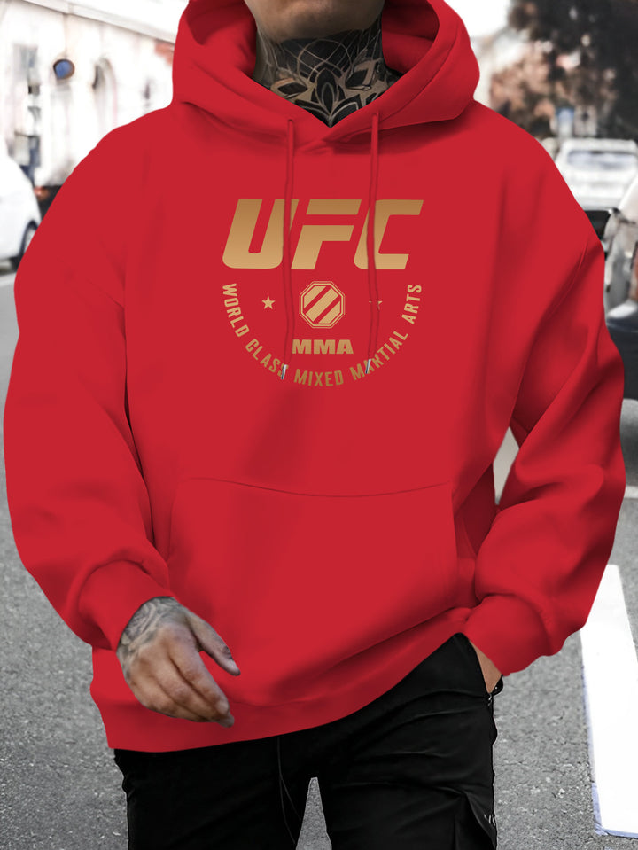 Men'S UFC Graphic Hoodie - Polyester Casual Pullover with Hood - Fall/Winter Knit Fabric Casual Style - Regular Fit Long Sleeve Hooded Sweatshirt with Slight Stretch - Alphabet Print Fashion Hooded Top