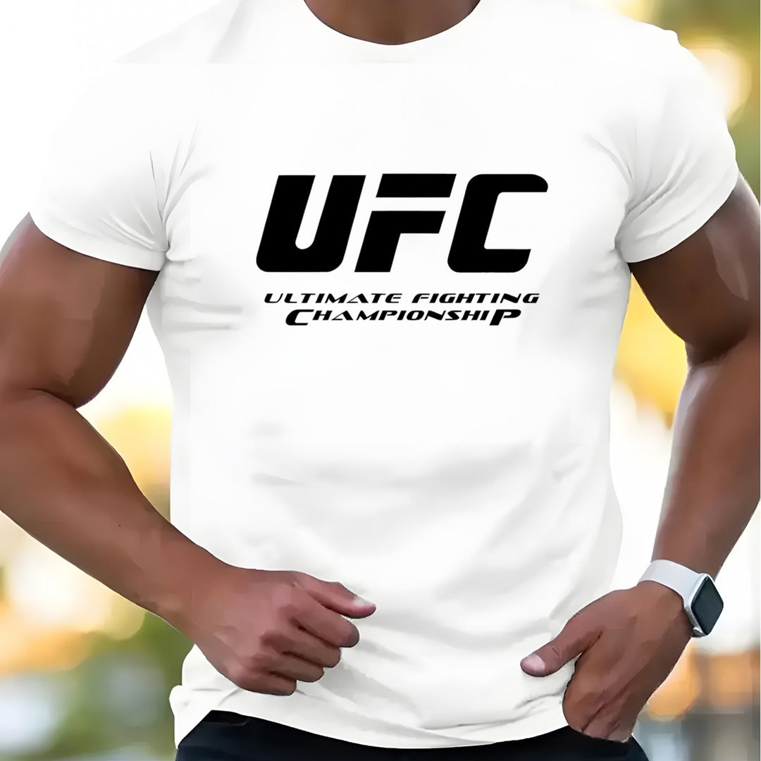 Men'S UFC Ultimate Fighting Championship Graphic T-Shirt, Polyester Casual Crew Neck Tee, Regular Fit, with Slight Stretch, Alphabet Pattern Knit Fabric, for Summer Adult Fashion Top