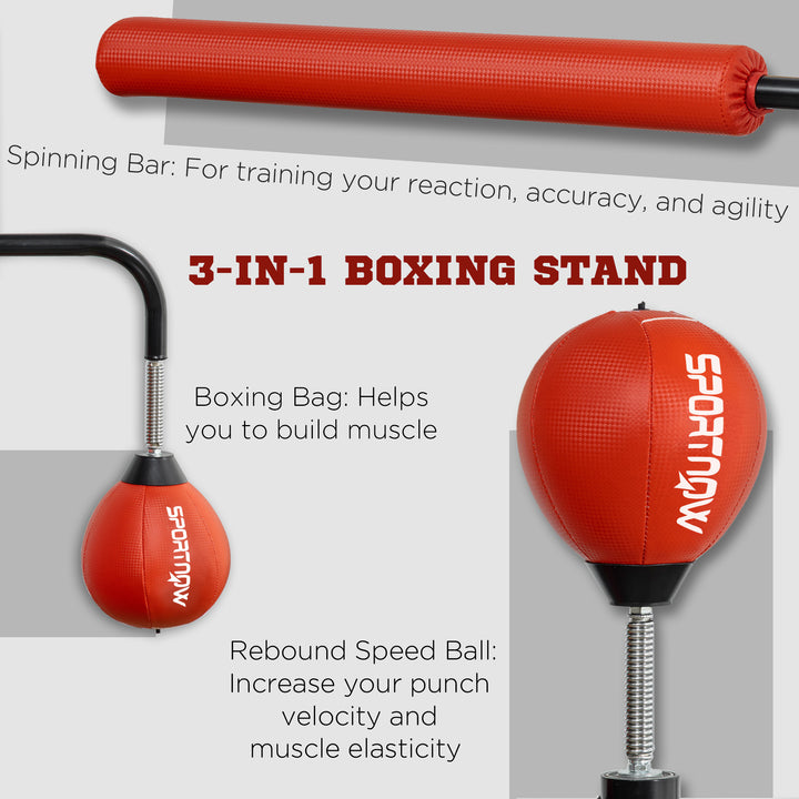 140-205cm Inflatable Boxing Bag with Reaction Bar Challenge, Freestanding Punching Bag Training Equipment, with Suction Cups, Speed Punching Bag, MMA Equipment, Red