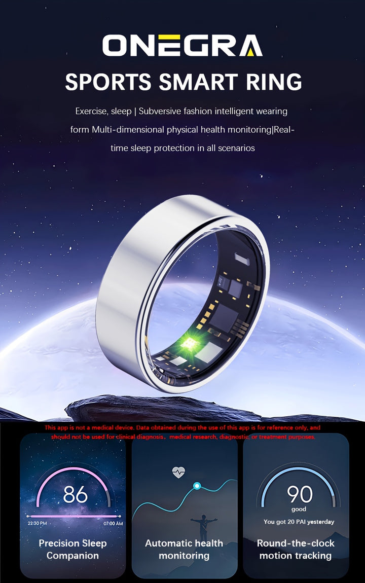 ONEGRA Smart Ring, Stainless Steel Wireless Fitness Tracker with IP68 Water Resistance, Remote Control, USB Rechargeable Lithium Polymer Battery, for Men and Women - Ideal for Parties & Special Occasions