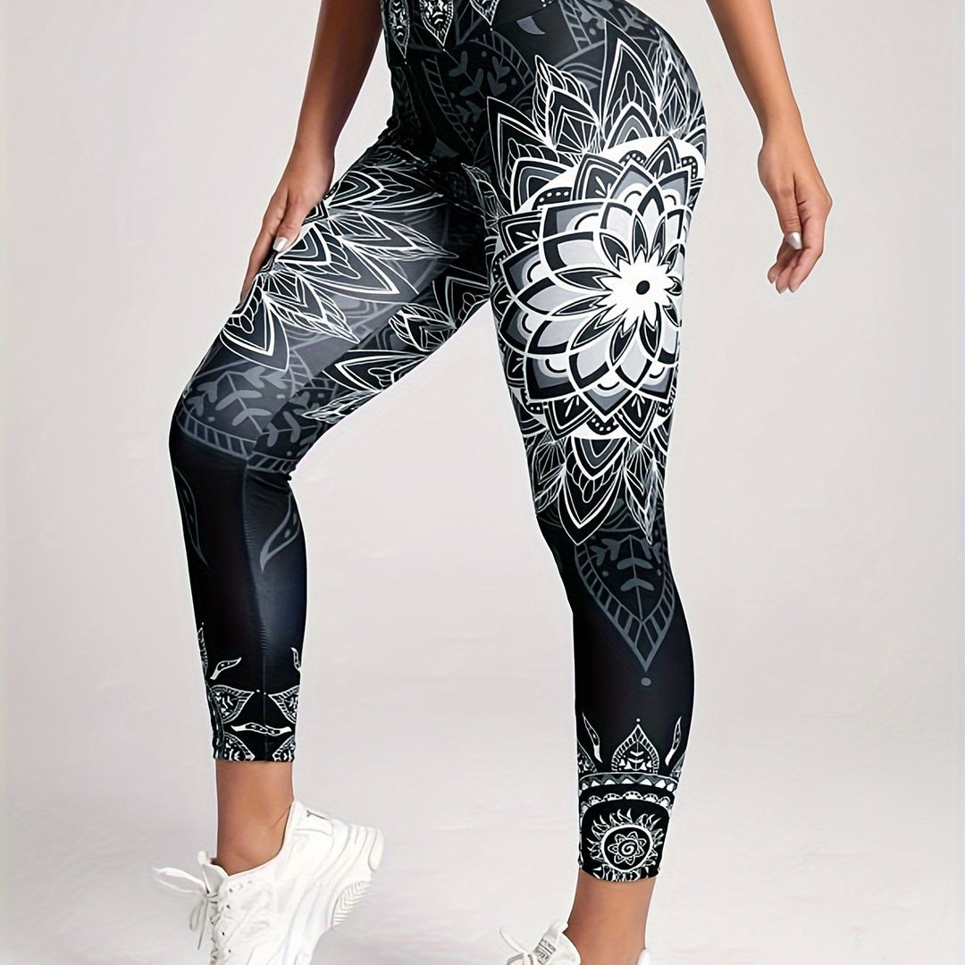 Women's High-Waisted Kaleidoscope Print Leggings, Sports Fitness Yoga Pants With Tummy Control And Butt Lift, Fashion Tight Long Trousers For Running Cycling