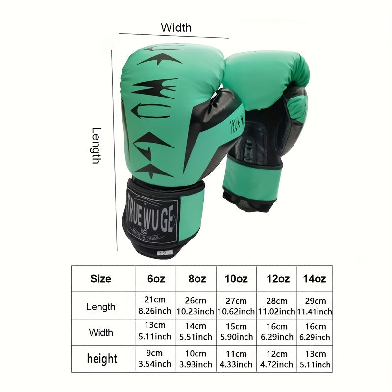 1 Pair Adult Boxing Gloves, Faux Leather Non-Slip Training Protection Gear for Sandbag, Sparring, Muay Thai - Black, Easy Lacing Closure, Durable Fabric Material for Beginners Sports Equipment