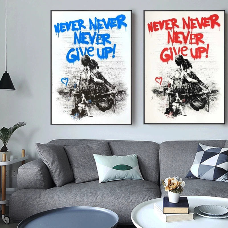 Modern Bansky Never Give up Canvas Painting Graffiti Art Posters and Prints Wall Art Picture for Living Room Decoration Cuadros