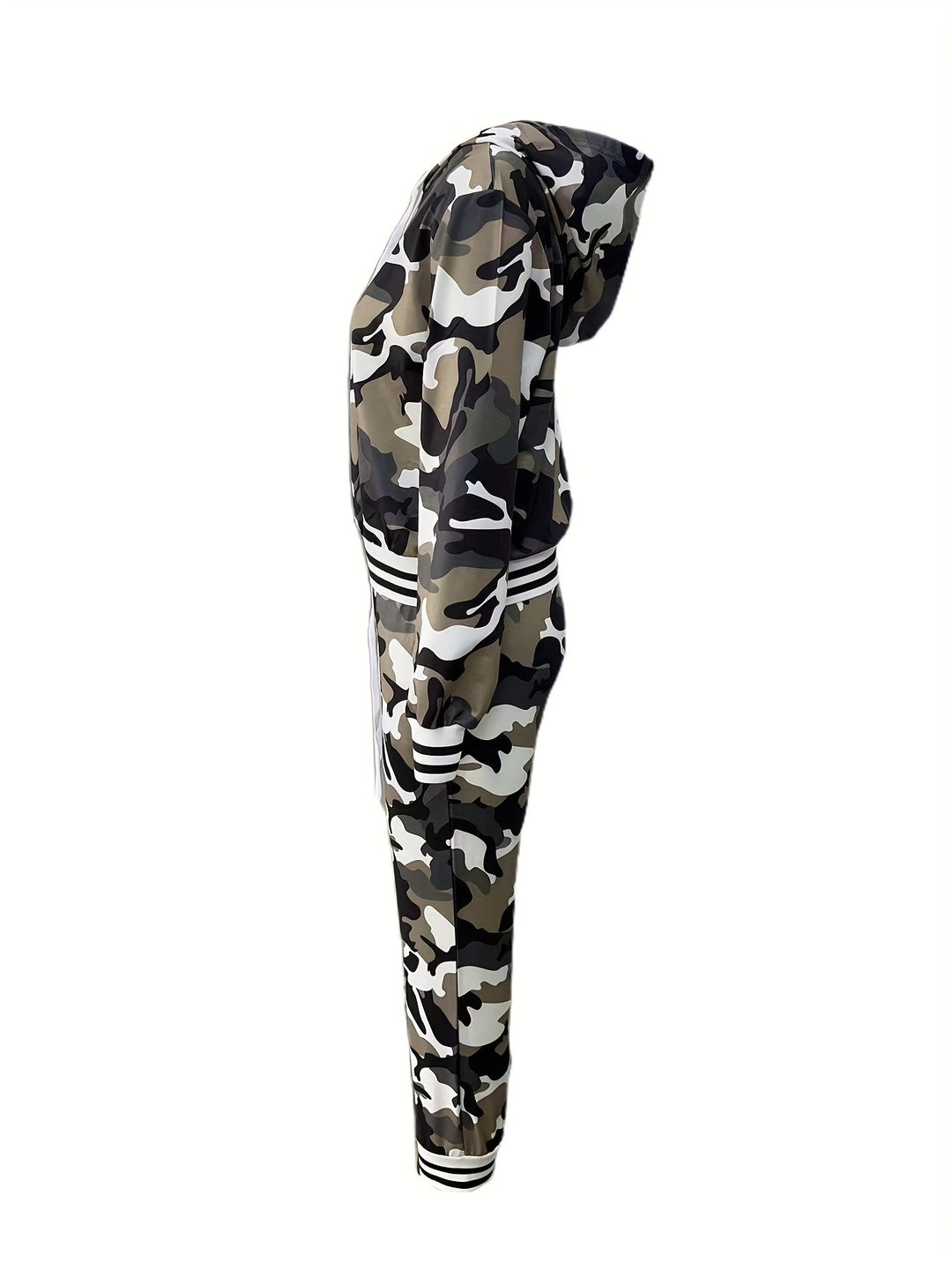 1 set Women's Camouflage Pattern Casual Hoodie and Pants Set, Polyester Knit Fabric with Pockets, Autumn/Winter Season, Fashionable Loungewear Outfit