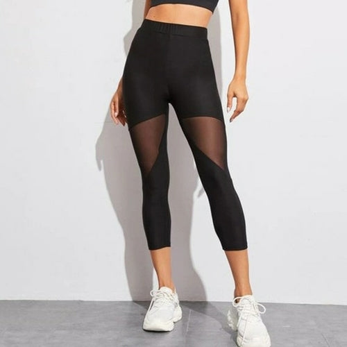 Black Patchwork Mesh Leggings Women's Jeggings Legins Women Leggins