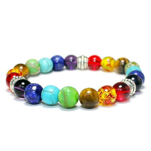 Classic 7 Chakra Beads Bracelet Natural Stone Black Rope Braided Yoga