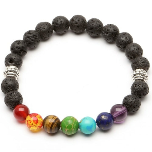 Classic 7 Chakra Beads Bracelet Natural Stone Black Rope Braided Yoga