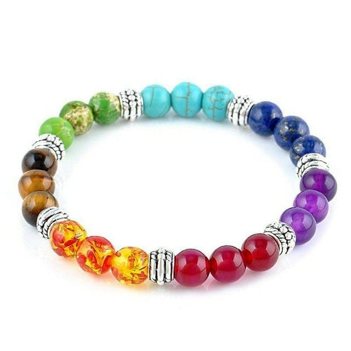 Classic 7 Chakra Beads Bracelet Natural Stone Black Rope Braided Yoga