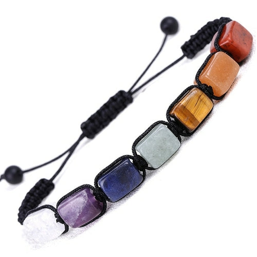 Classic 7 Chakra Beads Bracelet Natural Stone Black Rope Braided Yoga