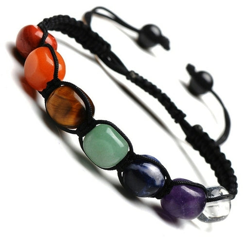 Classic 7 Chakra Beads Bracelet Natural Stone Black Rope Braided Yoga