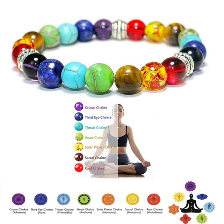 Classic 7 Chakra Beads Bracelet Natural Stone Black Rope Braided Yoga