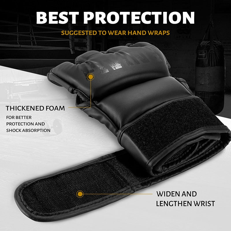FIVING Half Finger Boxing Gloves PU Leather MMA Fighting Kick Boxing