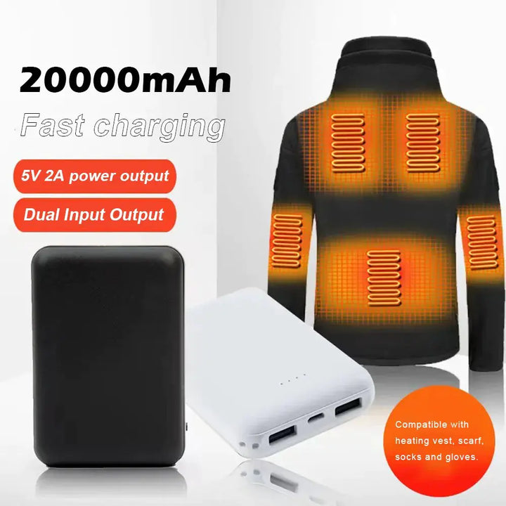 20000mAh Power Bank Portable USB Charger Fast Charging External Battery Pack for Heating Vest Jacket Scarf Socks Glove Equipment