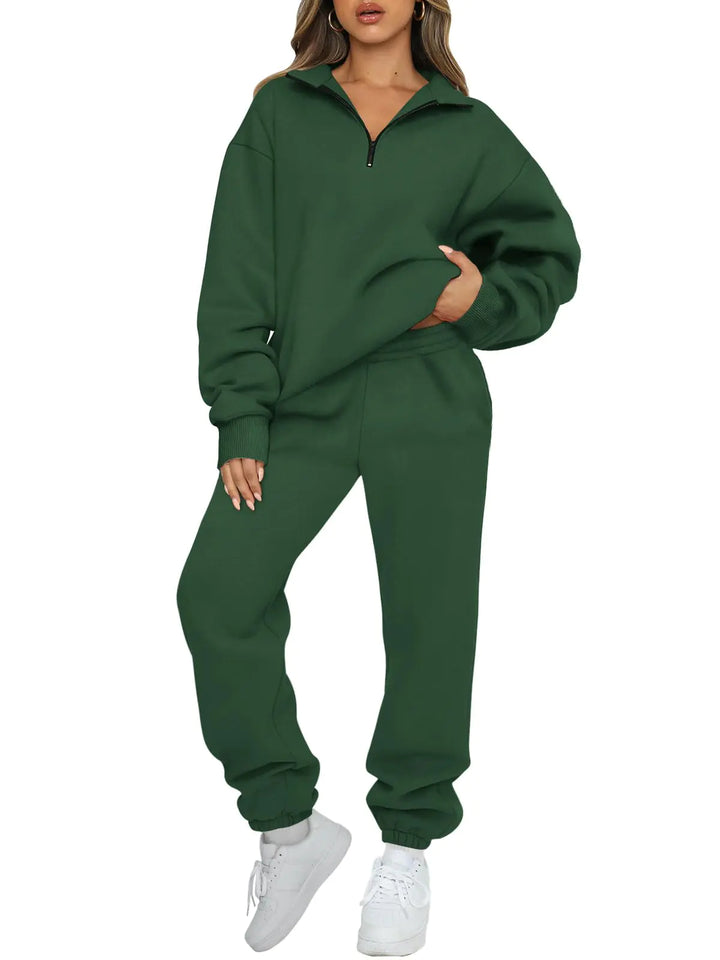 Womens 2 Piece Outfits Long Sleeve Sweatsuits Sets Half Zip Sweatshirts with Joggers Sweatpants Xmasgreen Large