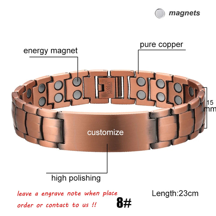 Men Magnetic Health Bracelet Pure Copper Power Energy Bracelet For Men Blood Pressure Magnets Bangles