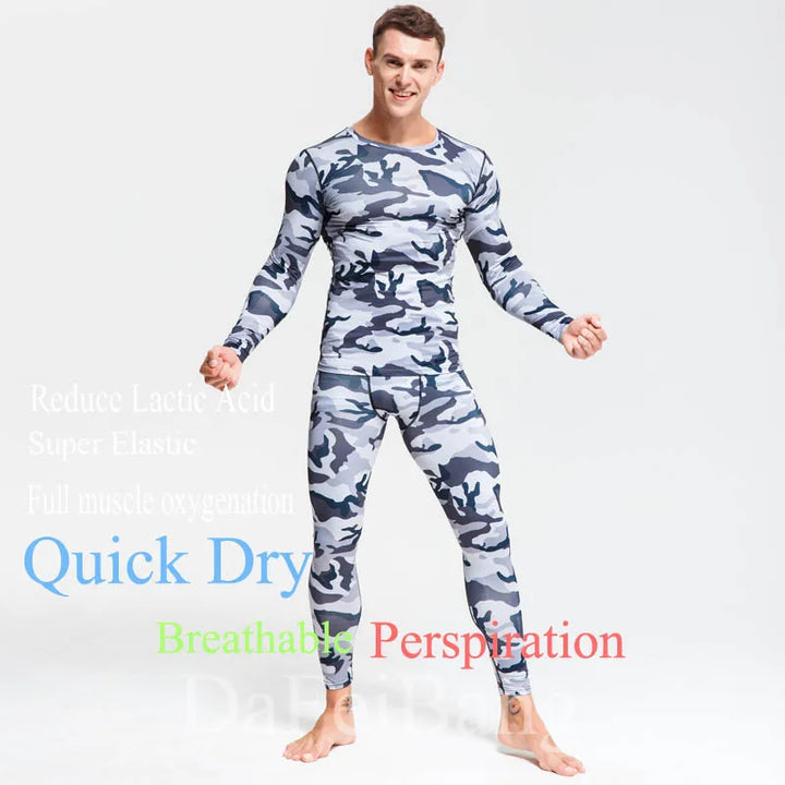 Quick Dry Camouflage Men's Running Sets Compression Sports Suits Skinny Tights Clothes Gym Rashguard Fitness Sportswear Men 2025