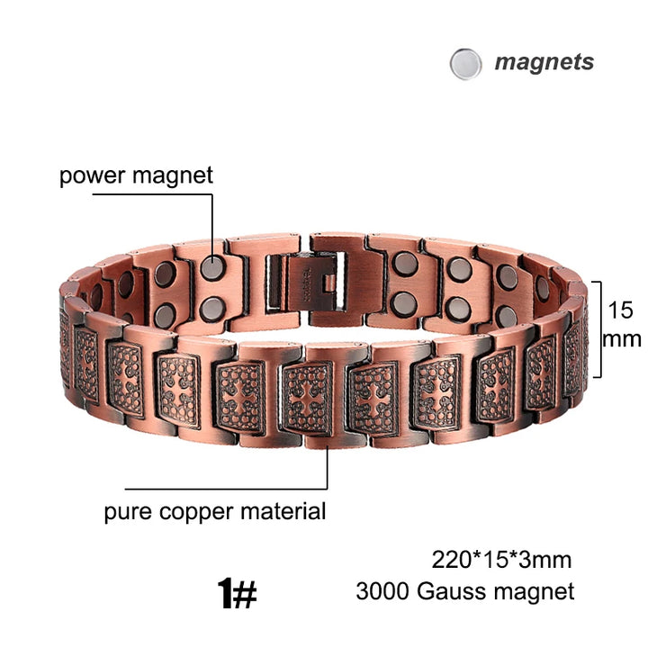 Men Magnetic Health Bracelet Pure Copper Power Energy Bracelet For Men Blood Pressure Magnets Bangles