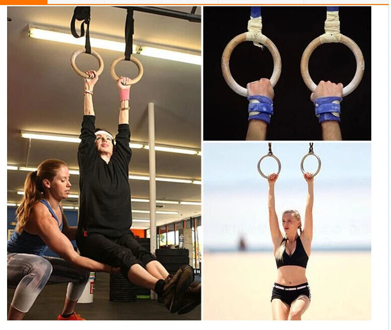 2pcs/pairs Wood wooden ring 1.1" Portable Crossfit Gymnastics Rings Gym Shoulder Strength Home Fitness Training Equipment