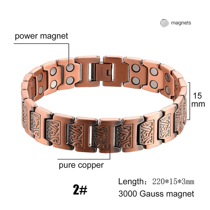 Men Magnetic Health Bracelet Pure Copper Power Energy Bracelet For Men Blood Pressure Magnets Bangles