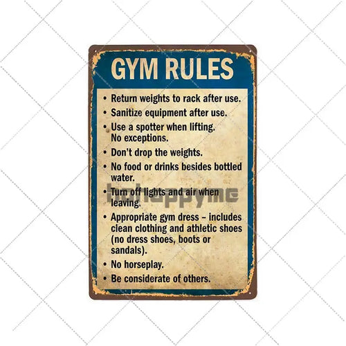 Gym Rule Metal Sign Fitness Motivational Quotes Poster Work Out Plaque