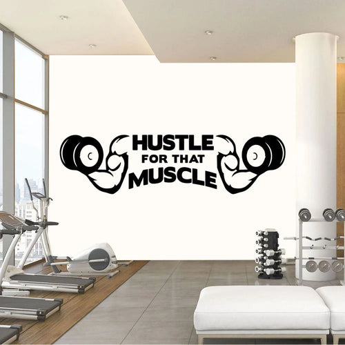Hustle For That Muscle Home Gym Vinyl Wall Sticker, Home Wallpaper