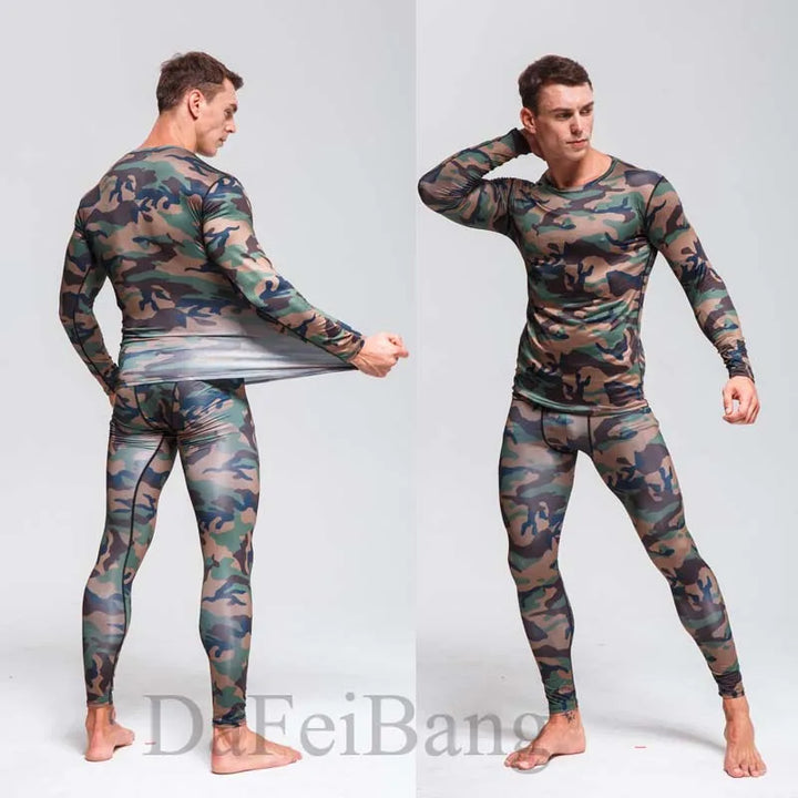 Quick Dry Camouflage Men's Running Sets Compression Sports Suits Skinny Tights Clothes Gym Rashguard Fitness Sportswear Men 2025