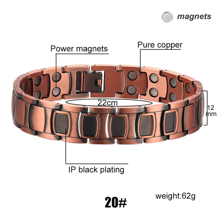 Men Magnetic Health Bracelet Pure Copper Power Energy Bracelet For Men Blood Pressure Magnets Bangles