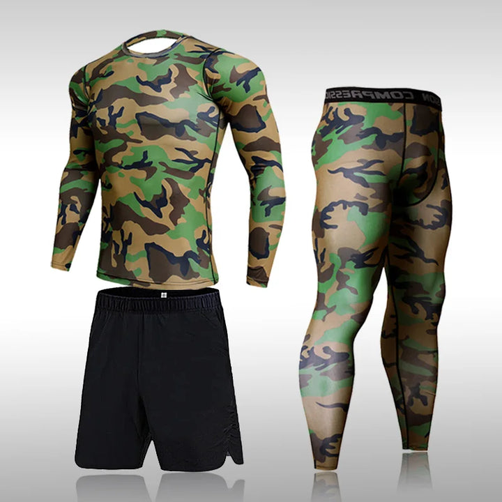 Quick Dry Camouflage Men's Running Sets Compression Sports Suits Skinny Tights Clothes Gym Rashguard Fitness Sportswear Men 2025