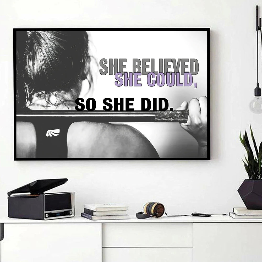 Fitness She Believed She Could So She Did Poster Gym Lovers Wall Art
