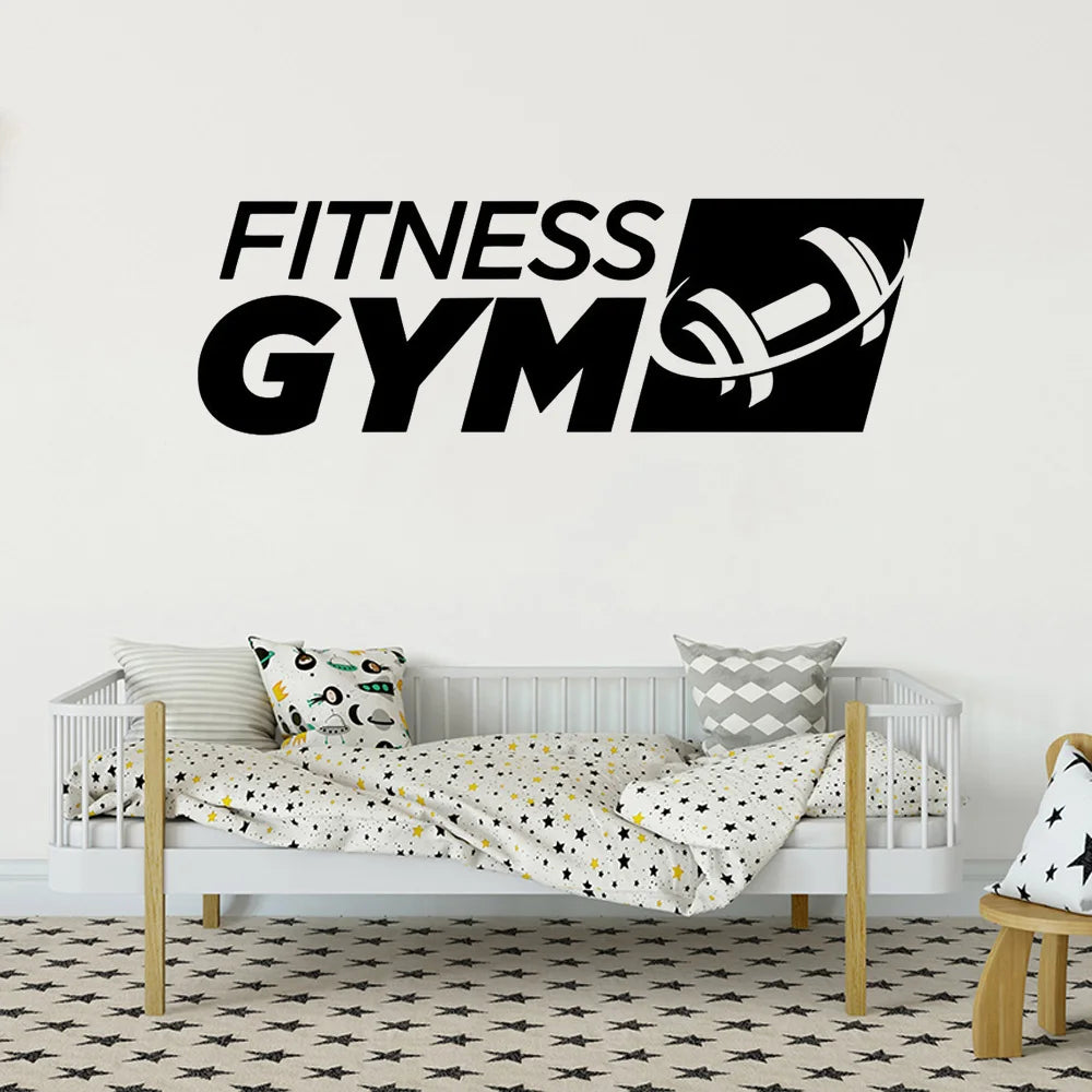Fitness Gym Logo Wall Decal Sports Dumbbell Vinyl Interior Decoration